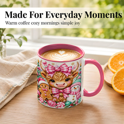#pl[11oz|Pink] Highland Cow Coffee Mug, Pink Christmas Mug, Ceramic Cup