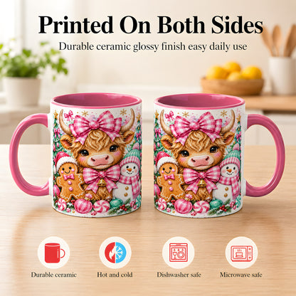 #pl[11oz|Pink] Highland Cow Coffee Mug, Pink Christmas Mug, Ceramic Cup