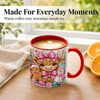 #pl[11oz|Red] Highland Cow Coffee Mug, Pink Christmas Mug, Ceramic Cup