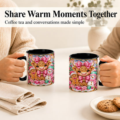 #pl[11oz|Black] Highland Cow Coffee Mug, Jewel Christmas Mug, Ceramic Cup