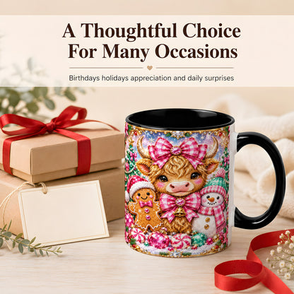 #pl[11oz|Black] Highland Cow Coffee Mug, Jewel Christmas Mug, Ceramic Cup