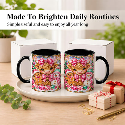 #pl[11oz|Black] Highland Cow Coffee Mug, Jewel Christmas Mug, Ceramic Cup