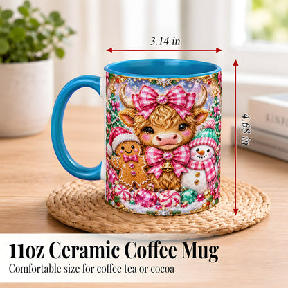 #pl[11oz|Blue] Highland Cow Coffee Mug, Jewel Christmas Mug, Ceramic Cup