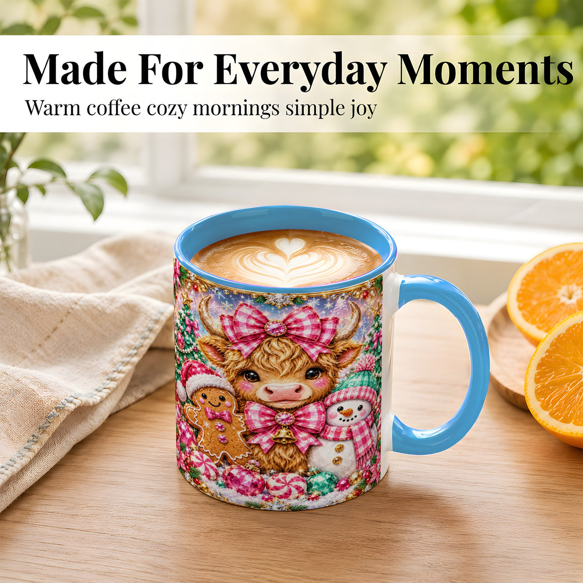 #pl[11oz|Blue] Highland Cow Coffee Mug, Jewel Christmas Mug, Ceramic Cup