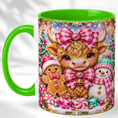#pl[11oz|Green] Highland Cow Coffee Mug, Jewel Christmas Mug, Ceramic Cup
