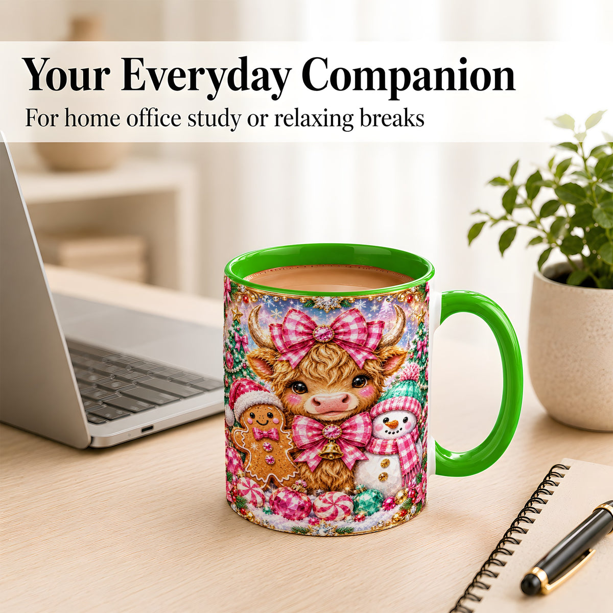 #pl[11oz|Green] Highland Cow Coffee Mug, Jewel Christmas Mug, Ceramic Cup