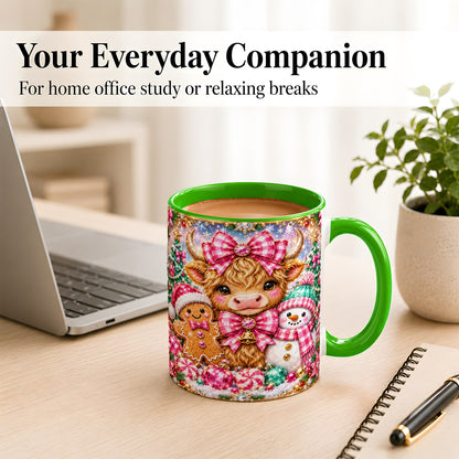 #pl[11oz|Green] Highland Cow Coffee Mug, Jewel Christmas Mug, Ceramic Cup