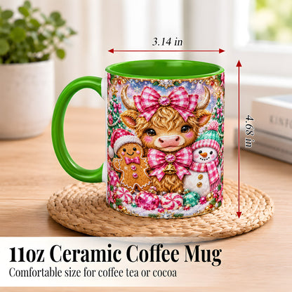 #pl[11oz|Green] Highland Cow Coffee Mug, Jewel Christmas Mug, Ceramic Cup