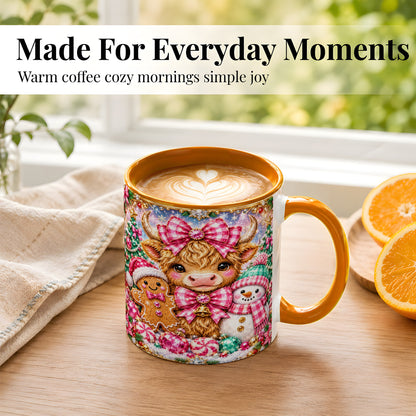 #pl[11oz|Orange] Highland Cow Coffee Mug, Jewel Christmas Mug, Ceramic Cup