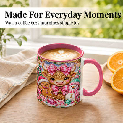 #pl[11oz|Pink] Highland Cow Coffee Mug, Jewel Christmas Mug, Ceramic Cup