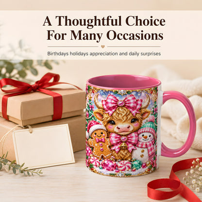 #pl[11oz|Pink] Highland Cow Coffee Mug, Jewel Christmas Mug, Ceramic Cup