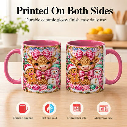 #pl[11oz|Pink] Highland Cow Coffee Mug, Jewel Christmas Mug, Ceramic Cup