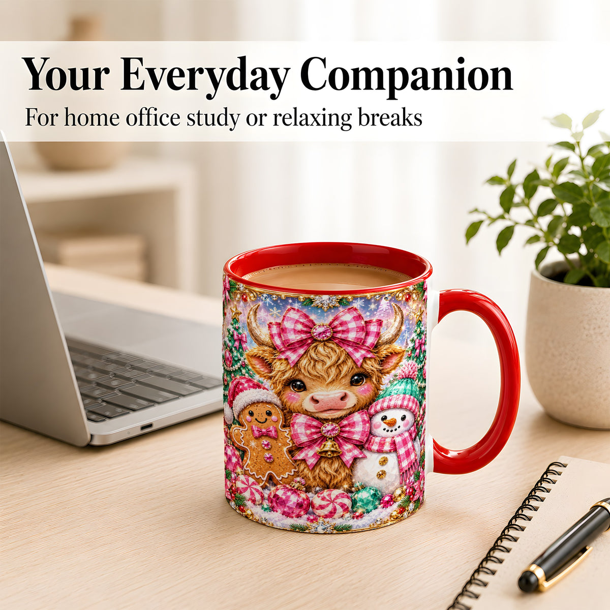 #pl[11oz|Red] Highland Cow Coffee Mug, Jewel Christmas Mug, Ceramic Cup