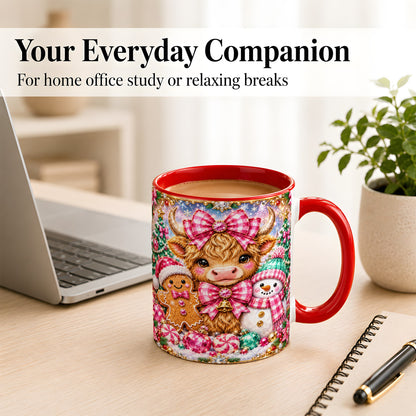 #pl[11oz|Red] Highland Cow Coffee Mug, Jewel Christmas Mug, Ceramic Cup