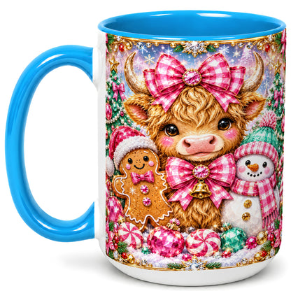#pl[15oz|Blue] Highland Cow Coffee Mug, Jewel Christmas Mug, Ceramic Cup