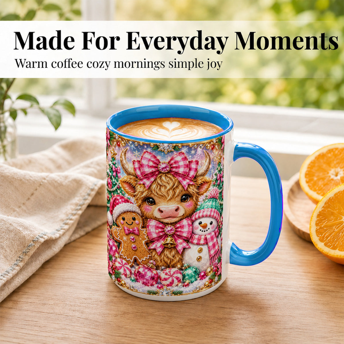 #pl[15oz|Blue] Highland Cow Coffee Mug, Jewel Christmas Mug, Ceramic Cup
