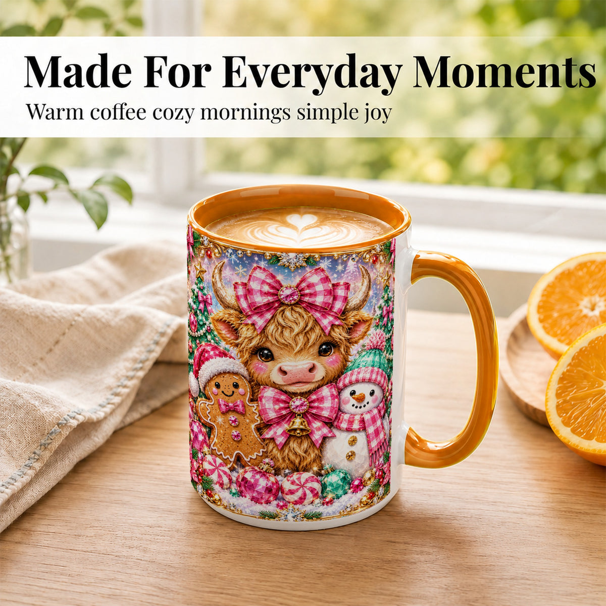 #pl[15oz|Orange] Highland Cow Coffee Mug, Jewel Christmas Mug, Ceramic Cup