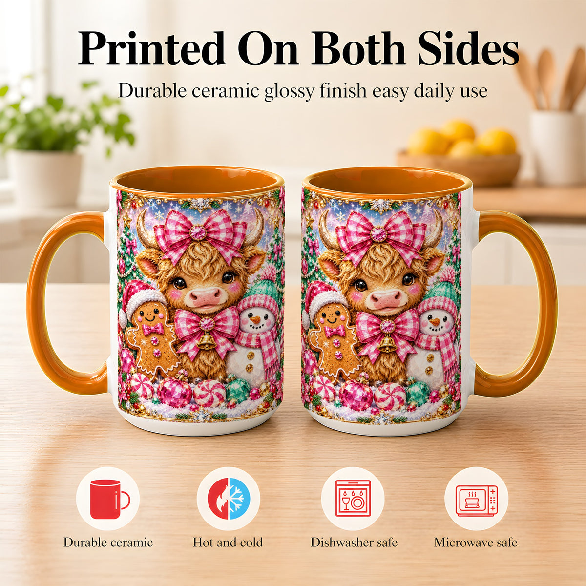 #pl[15oz|Orange] Highland Cow Coffee Mug, Jewel Christmas Mug, Ceramic Cup