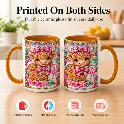 #pl[15oz|Orange] Highland Cow Coffee Mug, Jewel Christmas Mug, Ceramic Cup