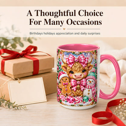 #pl[15oz|Pink] Highland Cow Coffee Mug, Jewel Christmas Mug, Ceramic Cup