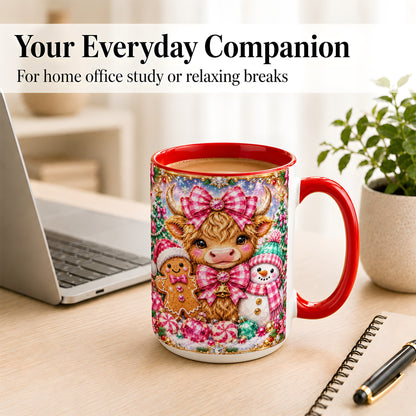 #pl[15oz|Red] Highland Cow Coffee Mug, Jewel Christmas Mug, Ceramic Cup