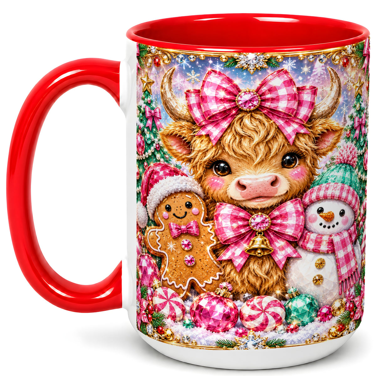 #pl[15oz|Red] Highland Cow Coffee Mug, Jewel Christmas Mug, Ceramic Cup