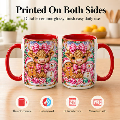 #pl[15oz|Red] Highland Cow Coffee Mug, Jewel Christmas Mug, Ceramic Cup