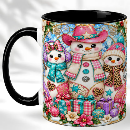 #pl[11oz|Black] Western Snowmen Coffee Mug, Stained Glass Style Mug, Ceramic Cup