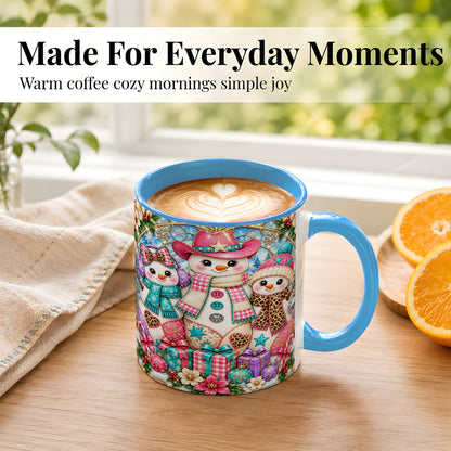 #pl[11oz|Blue] Western Snowmen Coffee Mug, Stained Glass Style Mug, Ceramic Cup