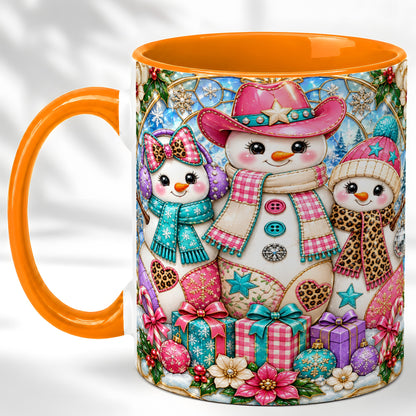 #pl[11oz|Orange] Western Snowmen Coffee Mug, Stained Glass Style Mug, Ceramic Cup