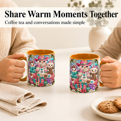 #pl[11oz|Orange] Western Snowmen Coffee Mug, Stained Glass Style Mug, Ceramic Cup