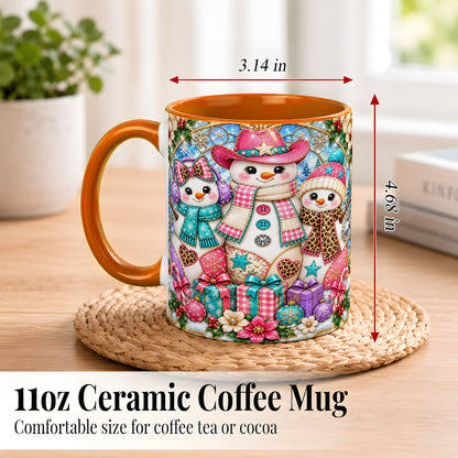 #pl[11oz|Orange] Western Snowmen Coffee Mug, Stained Glass Style Mug, Ceramic Cup