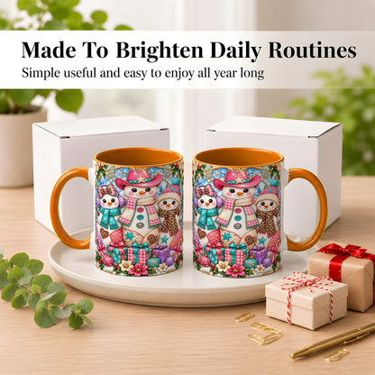 #pl[11oz|Orange] Western Snowmen Coffee Mug, Stained Glass Style Mug, Ceramic Cup