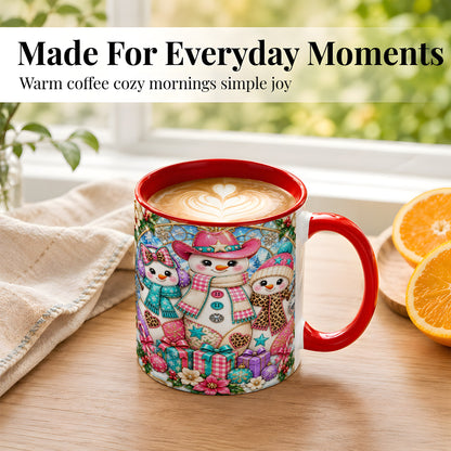 #pl[11oz|Red] Western Snowmen Coffee Mug, Stained Glass Style Mug, Ceramic Cup