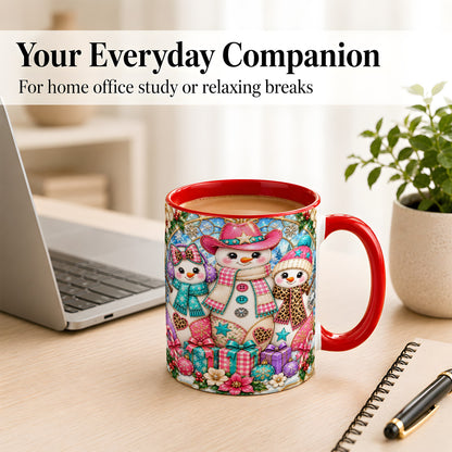 #pl[11oz|Red] Western Snowmen Coffee Mug, Stained Glass Style Mug, Ceramic Cup