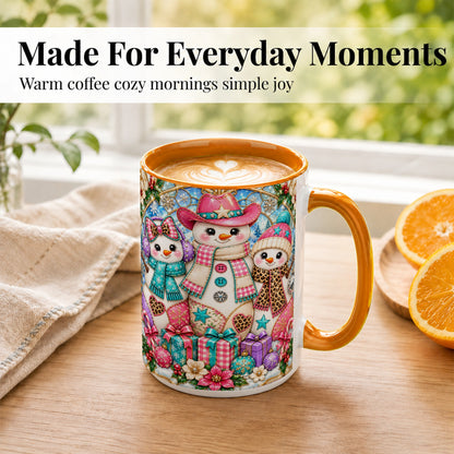 #pl[15oz|Orange] Western Snowmen Coffee Mug, Stained Glass Style Mug, Ceramic Cup