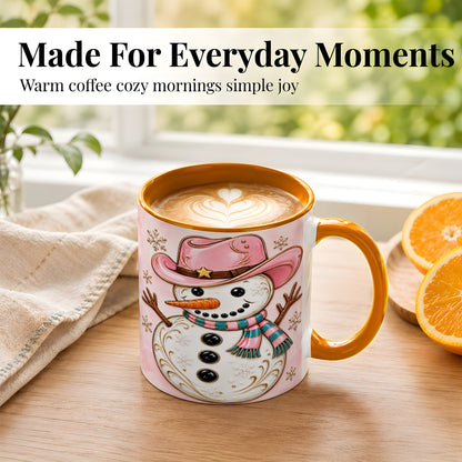 #pl[11oz|Orange] Pink Cowgirl Snowman Coffee Mug, Western Winter Mug, Ceramic Cup