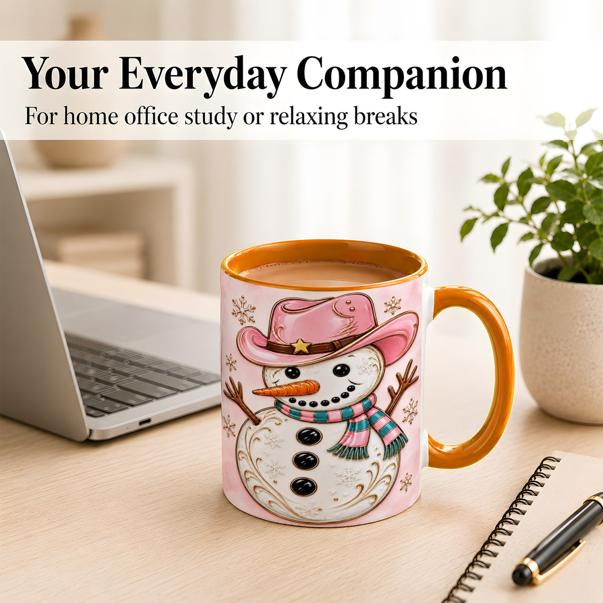 #pl[11oz|Orange] Pink Cowgirl Snowman Coffee Mug, Western Winter Mug, Ceramic Cup