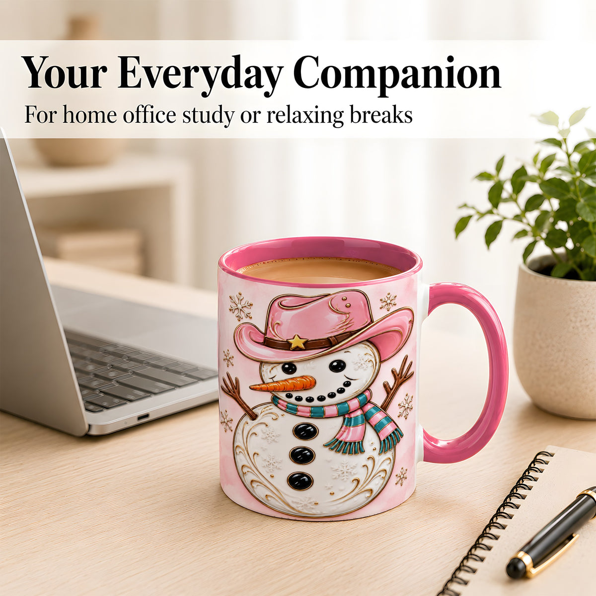 #pl[11oz|Pink] Pink Cowgirl Snowman Coffee Mug, Western Winter Mug, Ceramic Cup