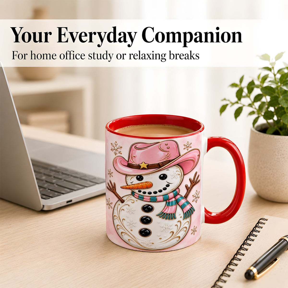 #pl[11oz|Red] Pink Cowgirl Snowman Coffee Mug, Western Winter Mug, Ceramic Cup