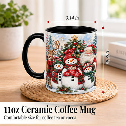 #pl[11oz|Black] Santa Snowman Reindeer Coffee Mug, Christmas Friends Mug, Ceramic Cup