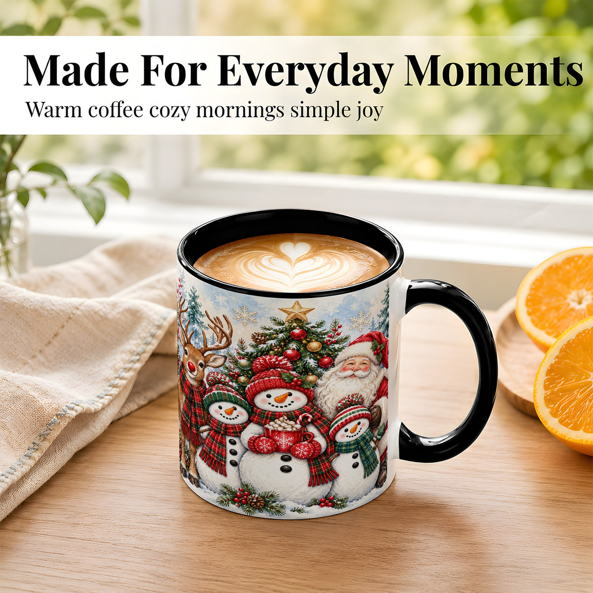 #pl[11oz|Black] Santa Snowman Reindeer Coffee Mug, Christmas Friends Mug, Ceramic Cup