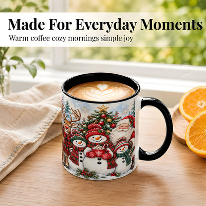 #pl[11oz|Black] Santa Snowman Reindeer Coffee Mug, Christmas Friends Mug, Ceramic Cup