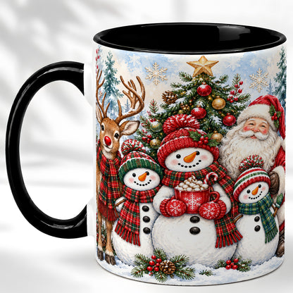 #pl[11oz|Black] Santa Snowman Reindeer Coffee Mug, Christmas Friends Mug, Ceramic Cup