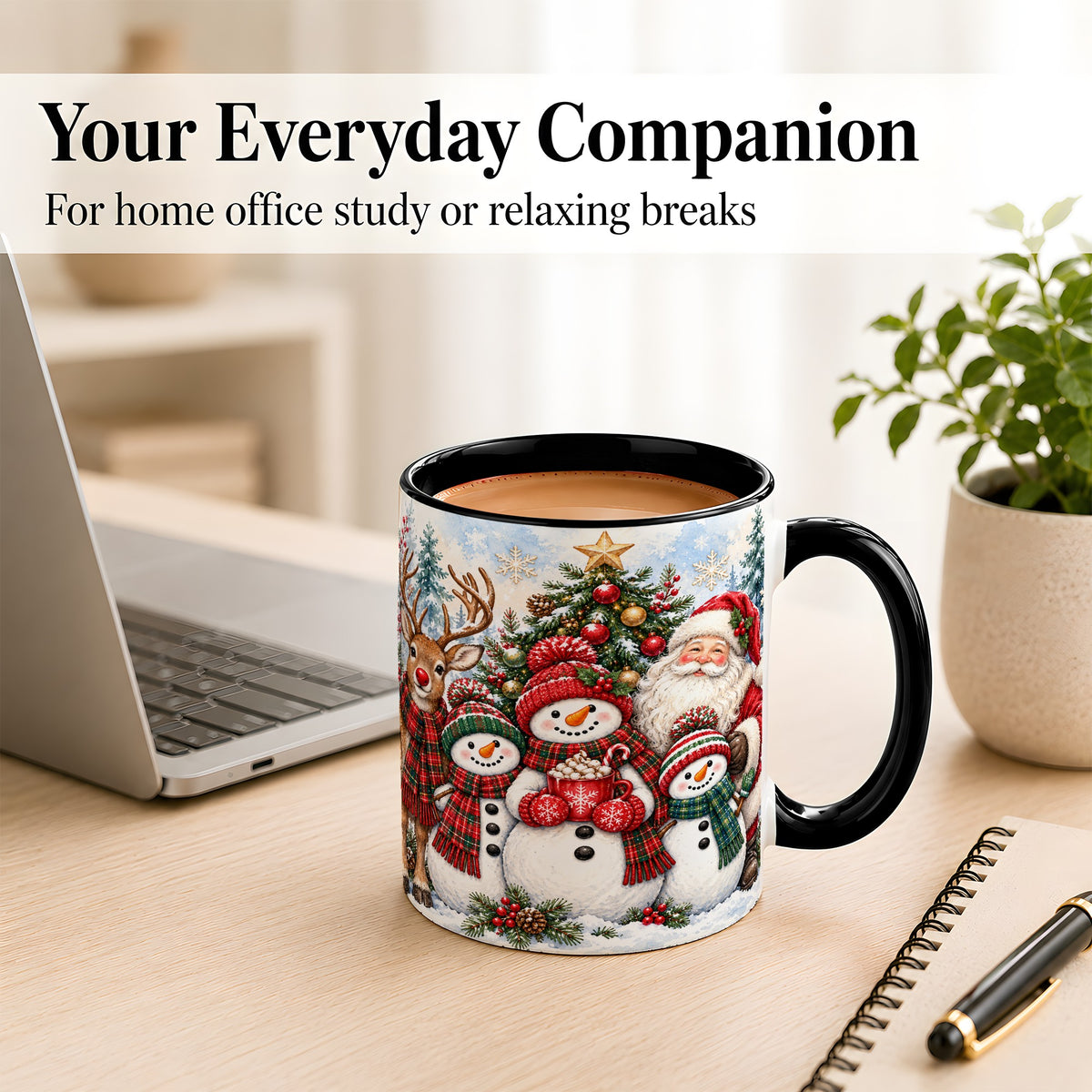 #pl[11oz|Black] Santa Snowman Reindeer Coffee Mug, Christmas Friends Mug, Ceramic Cup