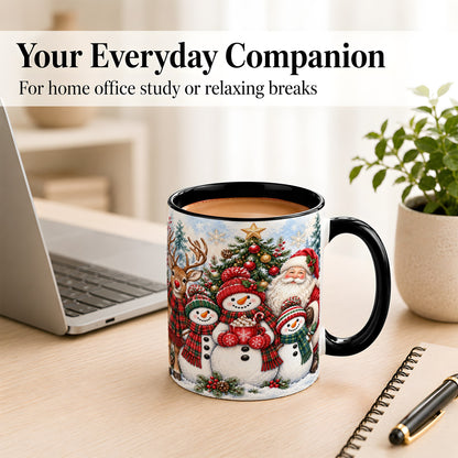 #pl[11oz|Black] Santa Snowman Reindeer Coffee Mug, Christmas Friends Mug, Ceramic Cup