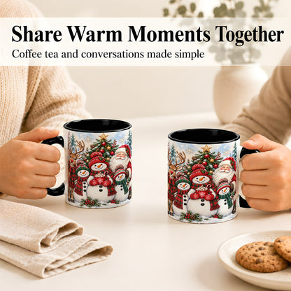 #pl[11oz|Black] Santa Snowman Reindeer Coffee Mug, Christmas Friends Mug, Ceramic Cup