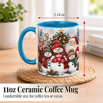 #pl[11oz|Blue] Santa Snowman Reindeer Coffee Mug, Christmas Friends Mug, Ceramic Cup