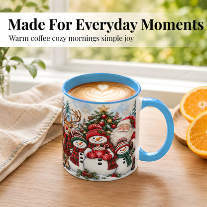 #pl[11oz|Blue] Santa Snowman Reindeer Coffee Mug, Christmas Friends Mug, Ceramic Cup