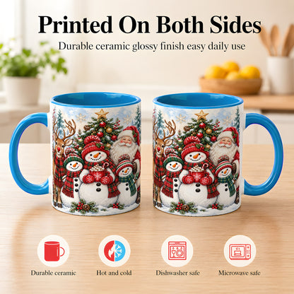 #pl[11oz|Blue] Santa Snowman Reindeer Coffee Mug, Christmas Friends Mug, Ceramic Cup